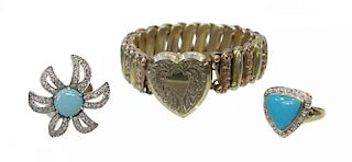 (5) ASSORTED GOLD & STERLING JEWELRY GROUP