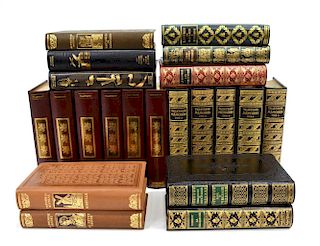 (21)ANTIQUE FRENCH LEATHER BOUND LIBRARY BOOKS