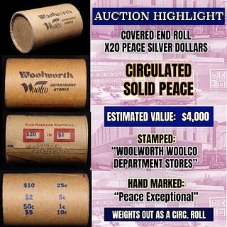 High Value - Mixed Covered End Roll - Marked "Morgan/Peace Exceptional" - Weight shows x20 Coins (FC)