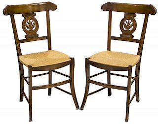(2) CARVED SIDE CHAIRS WITH WOVEN RUSH SEATS