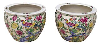 (2) CHINESE FAMILLE ROSE PORCELAIN FISH BOWLS