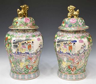 (2) CHINESE FAMILLE ROSE PORCELAIN TEMPLE JARS