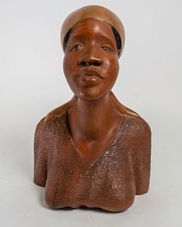African Madonna Carved Womens Bust Sculpture 