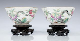 2)CHINESE FAMILLE ROSE PORCELAIN PEACH BOWLS, QING