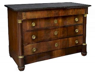 FRENCH EMPIRE MAHOGANY MARBLE TOP COMMODE, 19TH C.