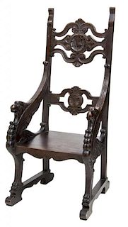 FRENCH CARVED EAGLE ARM CHAIR, 19TH C.