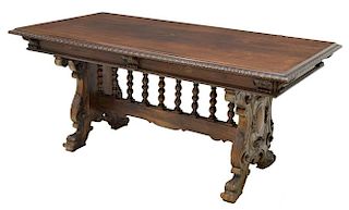 FRENCH RENAISSANCE REVIVAL CARVED LIBRARY TABLE