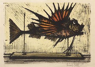 Bernard Buffet, (French, 1928-1999), Mounted Fish