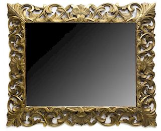LARGE CONTINENTAL GILTWOOD BEVELED WALL MIRROR
