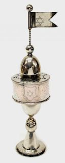 CONTINENTAL JUDAICA SILVER SPICE TOWER LATE 19TH C