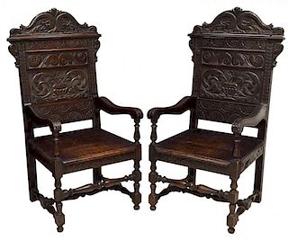 (PAIR) HIGHLY CARVED VICTORIAN ARM CHAIRS