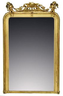 FRENCH CHARLES X WINGED PUTTI ACCENTED GILT MIRROR
