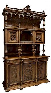 FRENCH GOTHIC REVIVAL FIGURAL CARVED SIDEBOARD