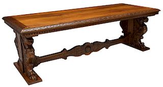 FRENCH HIGHLY CARVED GRIFFIN BRACKET TRESTLE TABLE