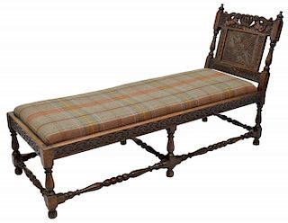 ENGLISH CARVED OAK DAY BED, LOUNGE, 18TH C.