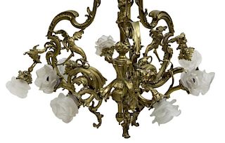 FRENCH BRONZE CHANDELIER WITH GRIFFINS