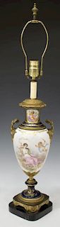 SEVRES STYLE PORCELAIN CUPID TABLE LAMP, POITEVIN