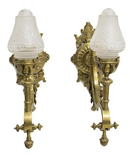 (2) GILT METAL WALL SCONCES WITH GLASS GLOBES