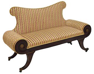 FRENCH EMPIRE STYLE UPHOLSTERED SETTEE