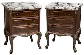 (PAIR) FRENCH MARBLE TOP BEDSIDE CABINETS