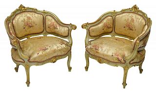 (2) LOUIS XV STYLE DIMINUTIVE UPHOLSTERED CHAIRS