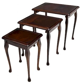 (3) SET OF MAHOGANY NESTING TABLES WITH GLASS TOPS