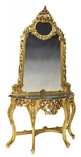 LOUIS XV STYLE GILTWOOD CONSOLE TABLE & MIRROR