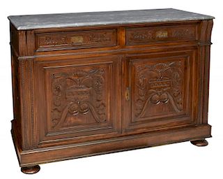 ITALIAN CARVED MARBLE TOP SIDEBOARD, 19TH C.