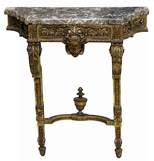 LOUIS XV STYLE GILT MARBLE TOP WALL CONSOLE TABLE