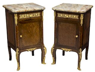 (PAIR) FRENCH MARBLE TOP BEDSIDE CABINETS