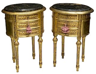 (2) LOUIS XVI STYLE CARVED & GILT WOOD NIGHTSTANDS