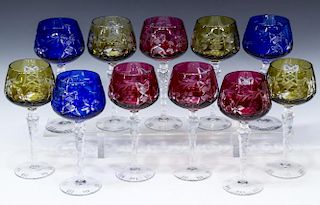 (11) MULTI-COLOR CUT TO CLEAR GOBLETS STEMARE