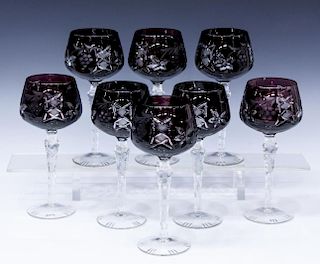 (8) RUBY CUT TO CLEAR GRAPE VINE GOBLETS