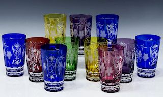 (11) MULTI-COLOR CUT TO CLEAR CRYSTAL TUMBLERS