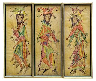 (3) GROUP OF FRAMED PAINTINGS DEPICTING JESTERS