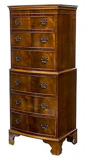 ENGLISH SIX DRAWER BOW FRONT CHEST ON CHEST