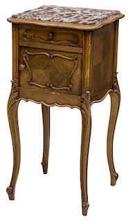 FRENCH LOUIS XV STYLE MARBLE TOP BEDSIDE CABINET