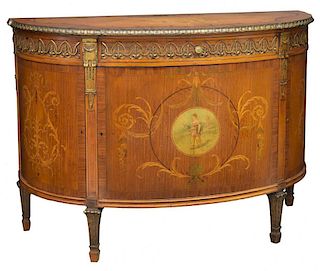 LOUIS XVI STYLE MARQUETRY DEMILUNE CABINET