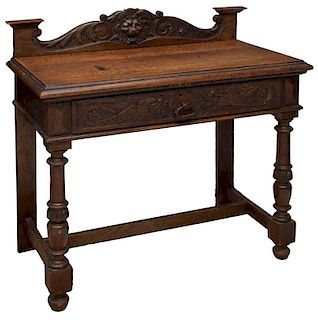 VICTORIAN OAK MASK CARVED HALL TABLE