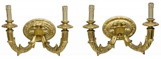 (2) LOUIS XVI STYLE GILDED WOOD WALL SCONCES
