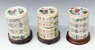 (3) CHINESE FAMILLE ROSE PORCELAIN STACKING BOXES