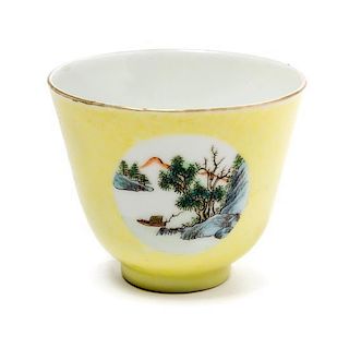 A Landscape Decorated Porcelain Cup, Height 2 1/2 inches.