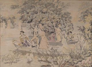 LARGE HANGING WALL TAPESTRY, FIGURES IN LANDSCAPE