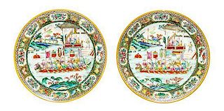 A Pair of Famille Rose Plates, Diameter 9 1/2 inches.