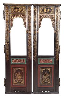 Pair of Large Chinese Lacquered and Gilt Wood Doors