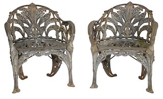 Two Cast Iron Lily of the Valley Armchairs