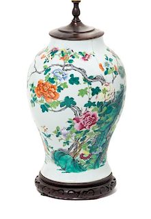 A Polychrome Enamel Porcelain Baluster Vase, Height 15 inches.