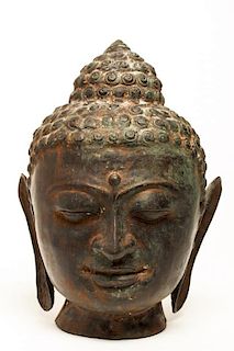 Large Cast Bronze Bust of Buddha