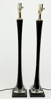 Pair Mid-Century Modern Glass & Black Lucite Lamps