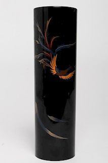 Yamamoto Kansai Japanese Black Lacquer Spill Vase